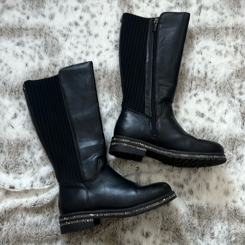 Vince Camuto black boots with sparkle heel, girls 3